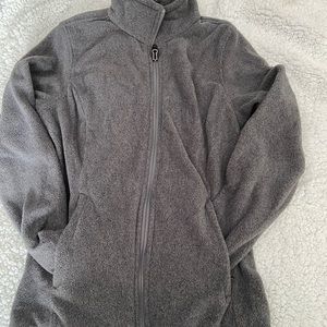 Medium grey fleece zip up.